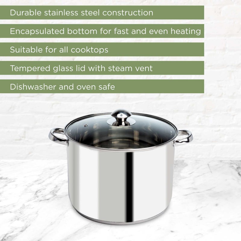 Ecolution Stainless Steel Stock Pot, Encapsulated Induction Ready Cooking Pot with Glass Lid, Oven Safe, Dishwasher Safe Soup Pot, 8-Quart - Image 2